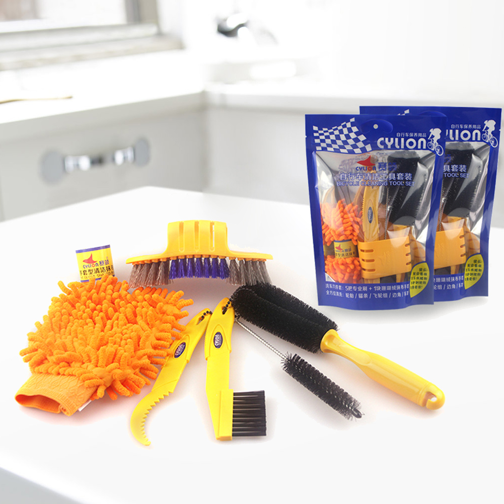 Bike Chain Cleaner - 6-delige kettingreiniger multifunctionele bandenborstel gereedschapset fietsreinigingsgereedschapset